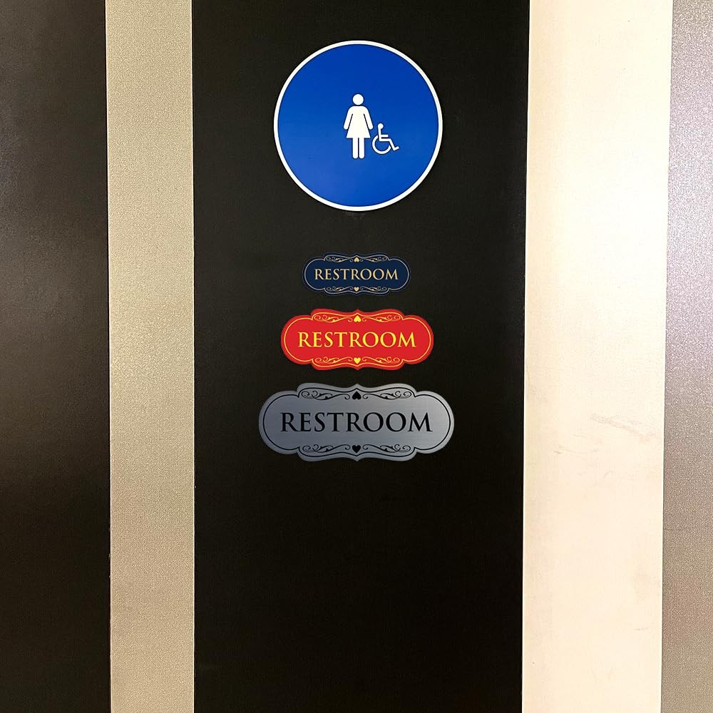 Designer Restroom Wall or Door Sign – Bathroom Signage | Durable Plastic and