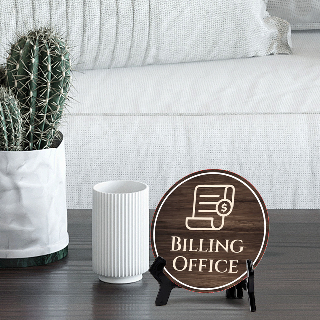 Billing Office Circle Table Sign with Acrylic Stand (5×5&Prime;)