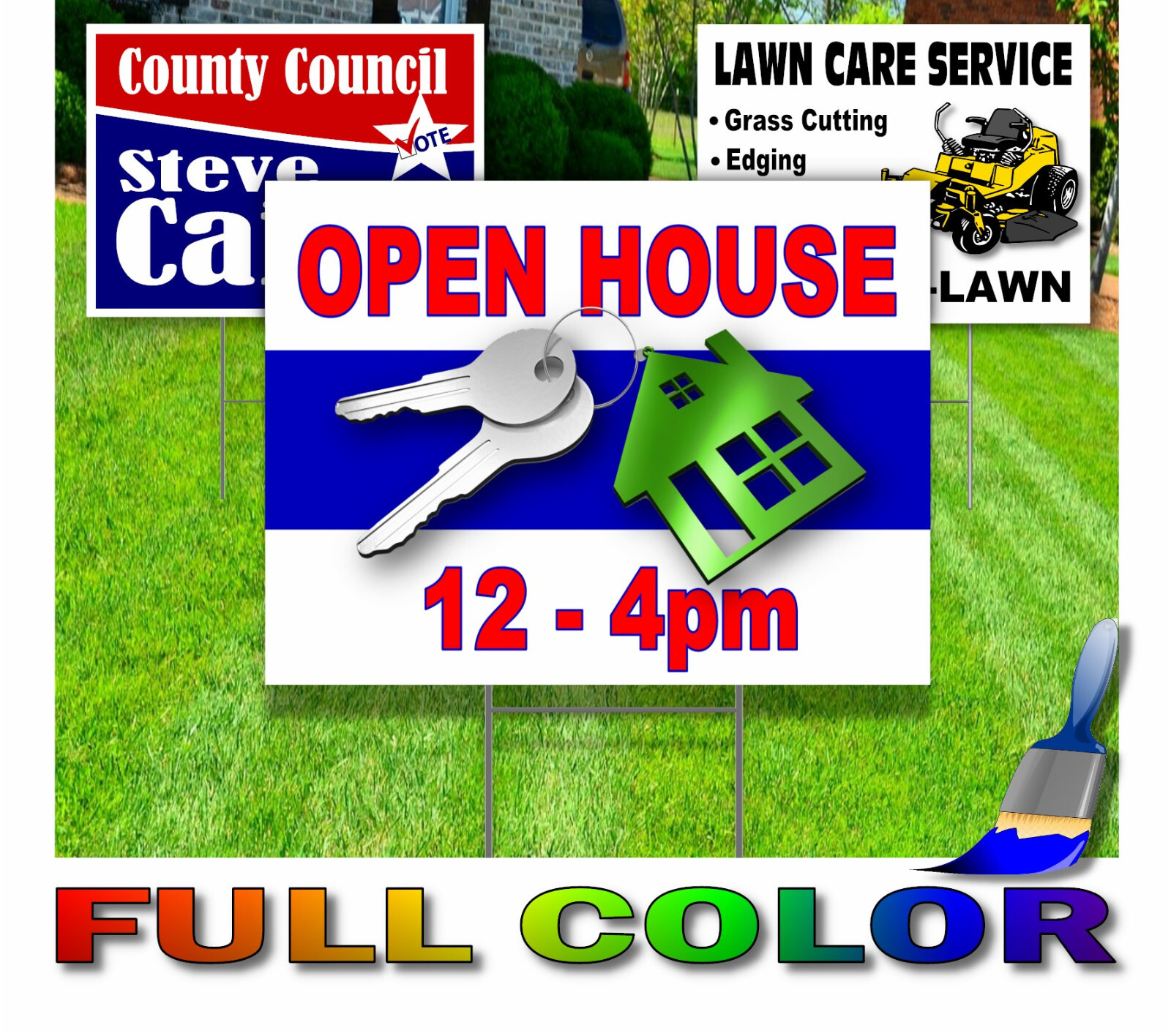 18 x 24 Yard Signs – Custom Design – Full Color – 2 Sided – Stakes Optional
