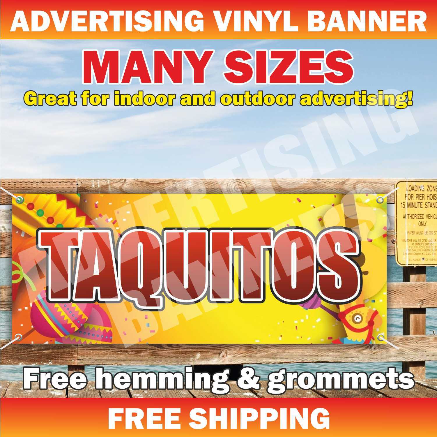 TAQUITOS Advertising Banner Vinyl Mesh Sign Flag mexican fast food tacos burrito