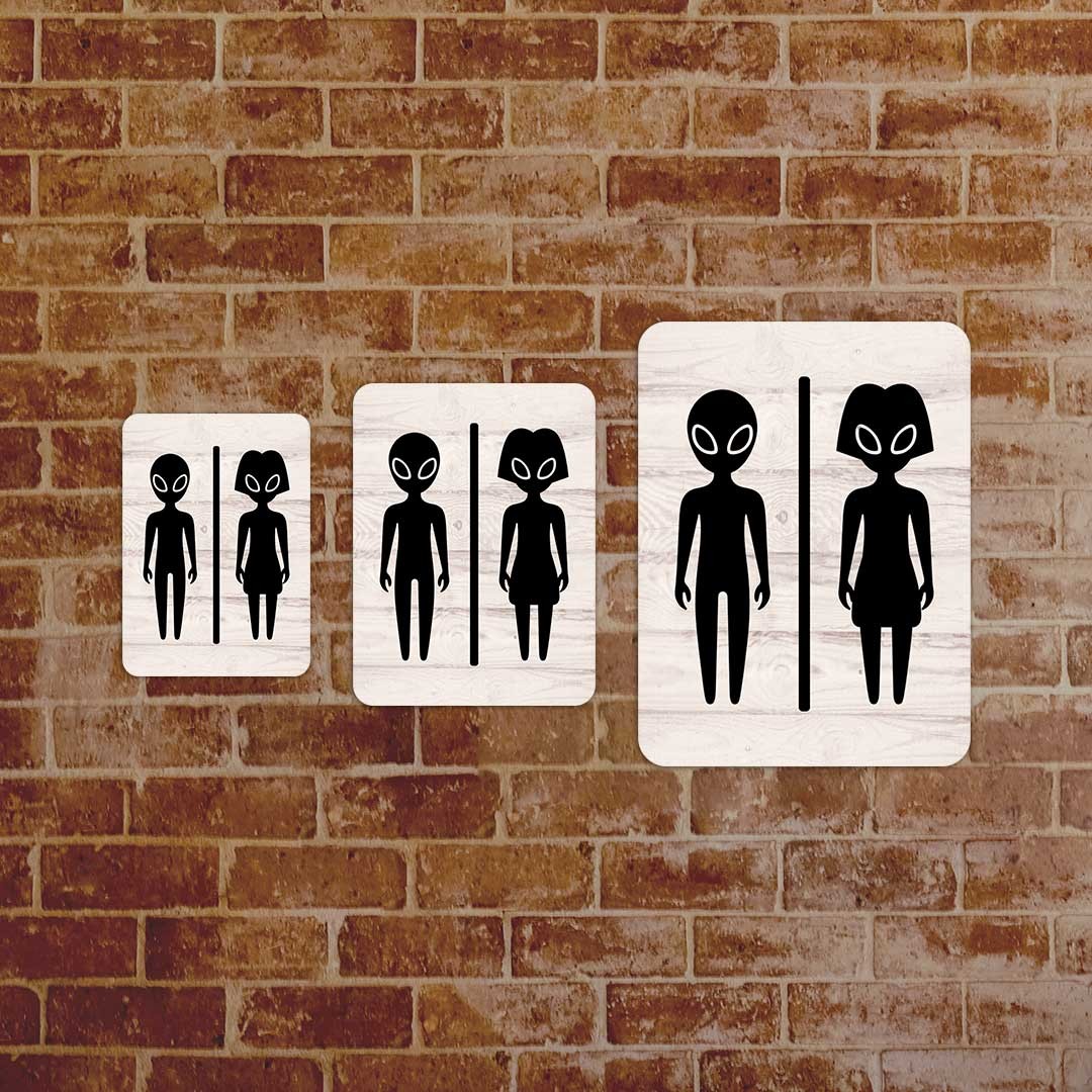 Portrait Round Plus – Fun Aliens Restroom Wall or Door Sign | Fun Restroom Sign
