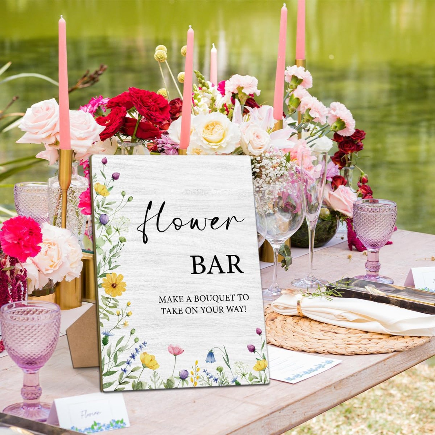 Flower Bar Sign, Bridal Shower Sign 8 x 11 Inch, Flower Bar Wooden Sign with …