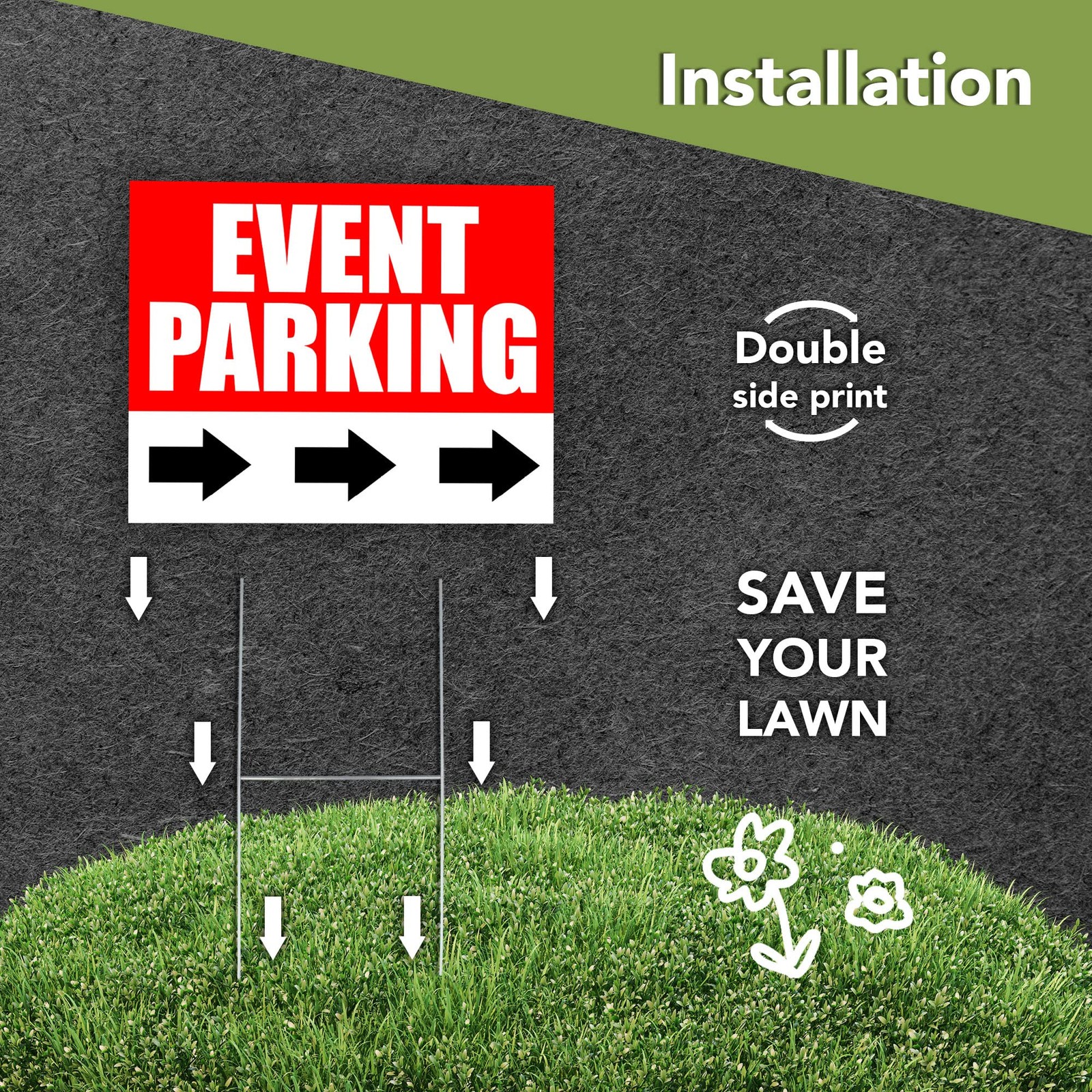 6 PC 16×12 Coroplast Event Parking Signs with Arrows Reserved Parking Sign