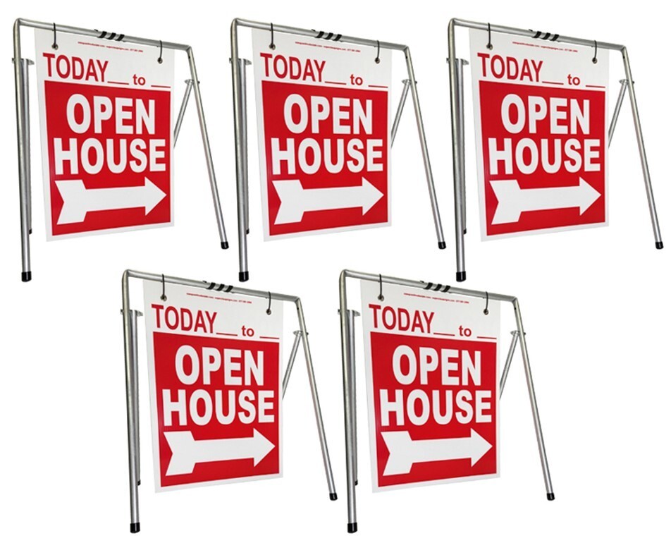 Real Estate Open House Sign Kit Metal A-Frame 5 Pack Red Swinger Today Times