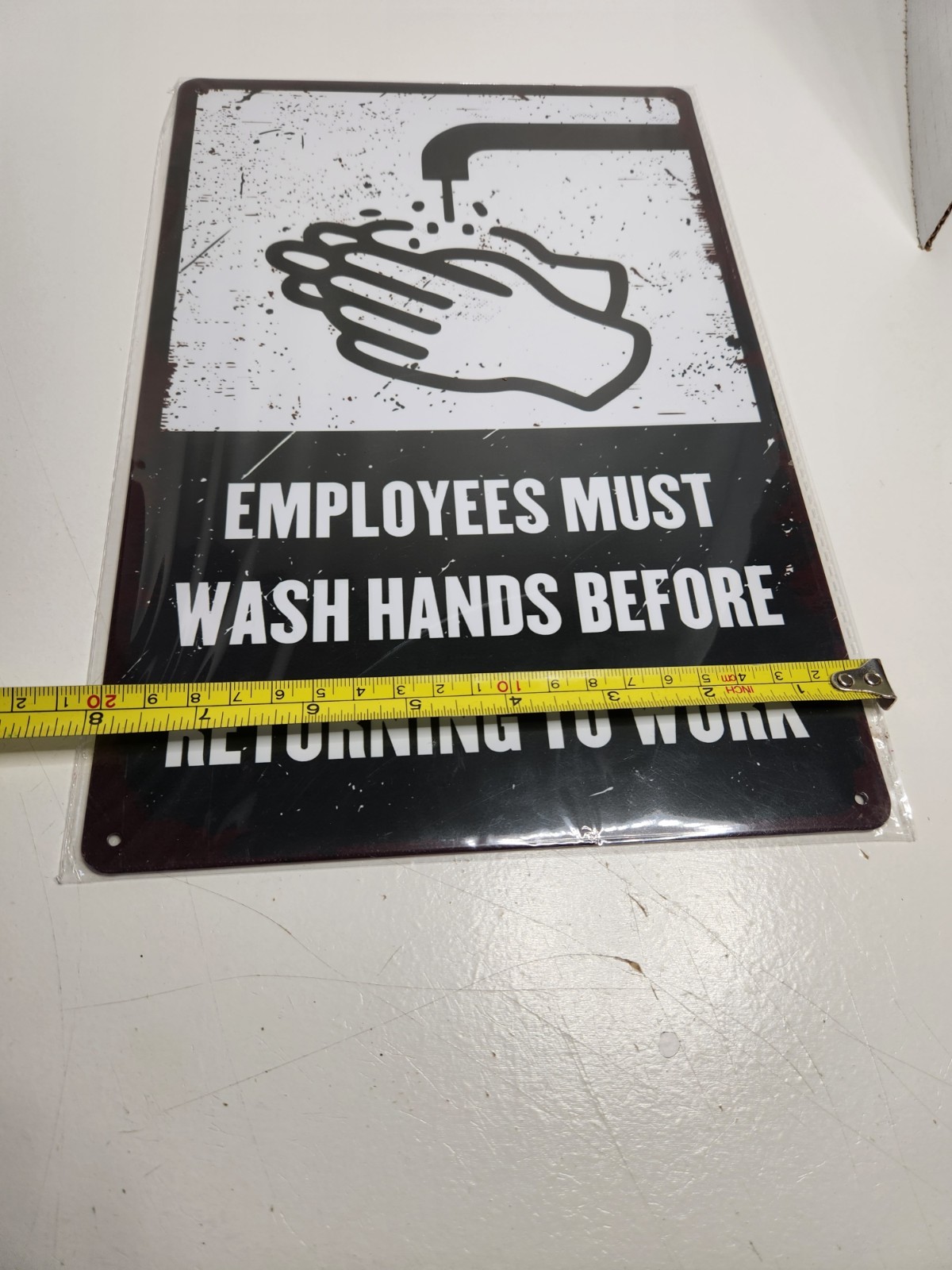 Employees Must Wash Hands Before Returning To Work Aluminum Metal Sign 12&Prime; × 8&Prime;