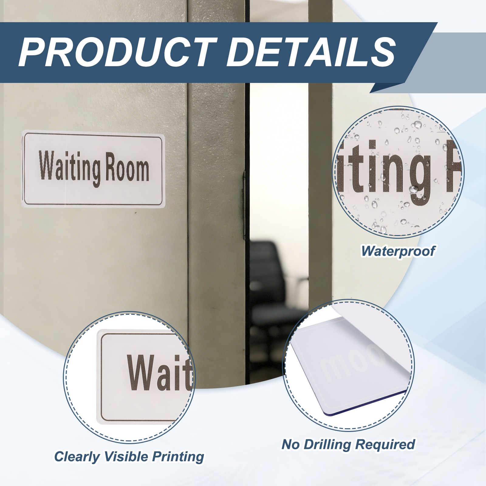 9&Prime;x3&Prime; Waiting Room, 1Pcs Room Door Sign, Beige with Charcoal Gray Text
