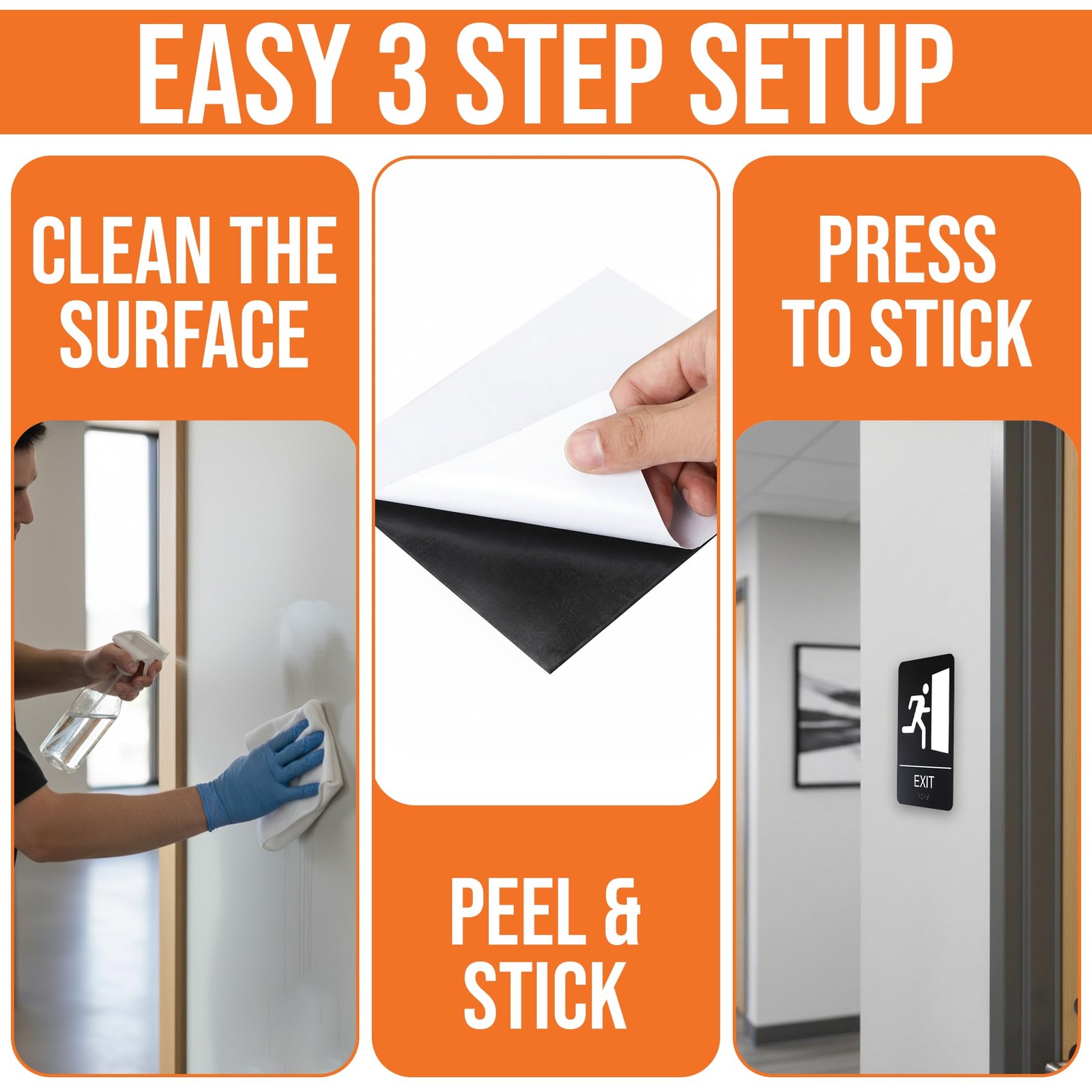 6 x 9-Inch Exit Door Sign with Adhesive, Black, ADA Compliant with Braille Le…