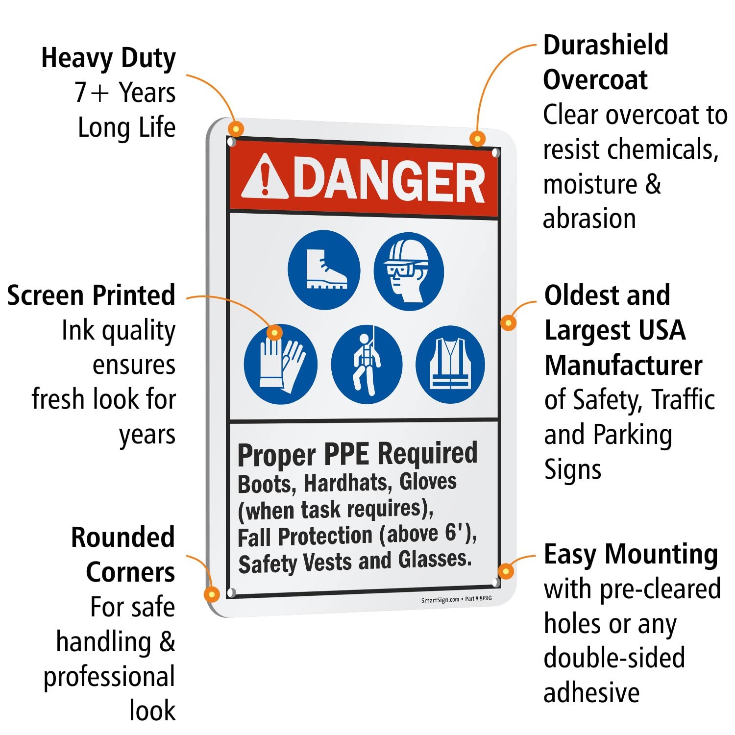 1 PCS 7×10 Inch Danger Proper PPE Required Sign Aluminum Industrial Safety