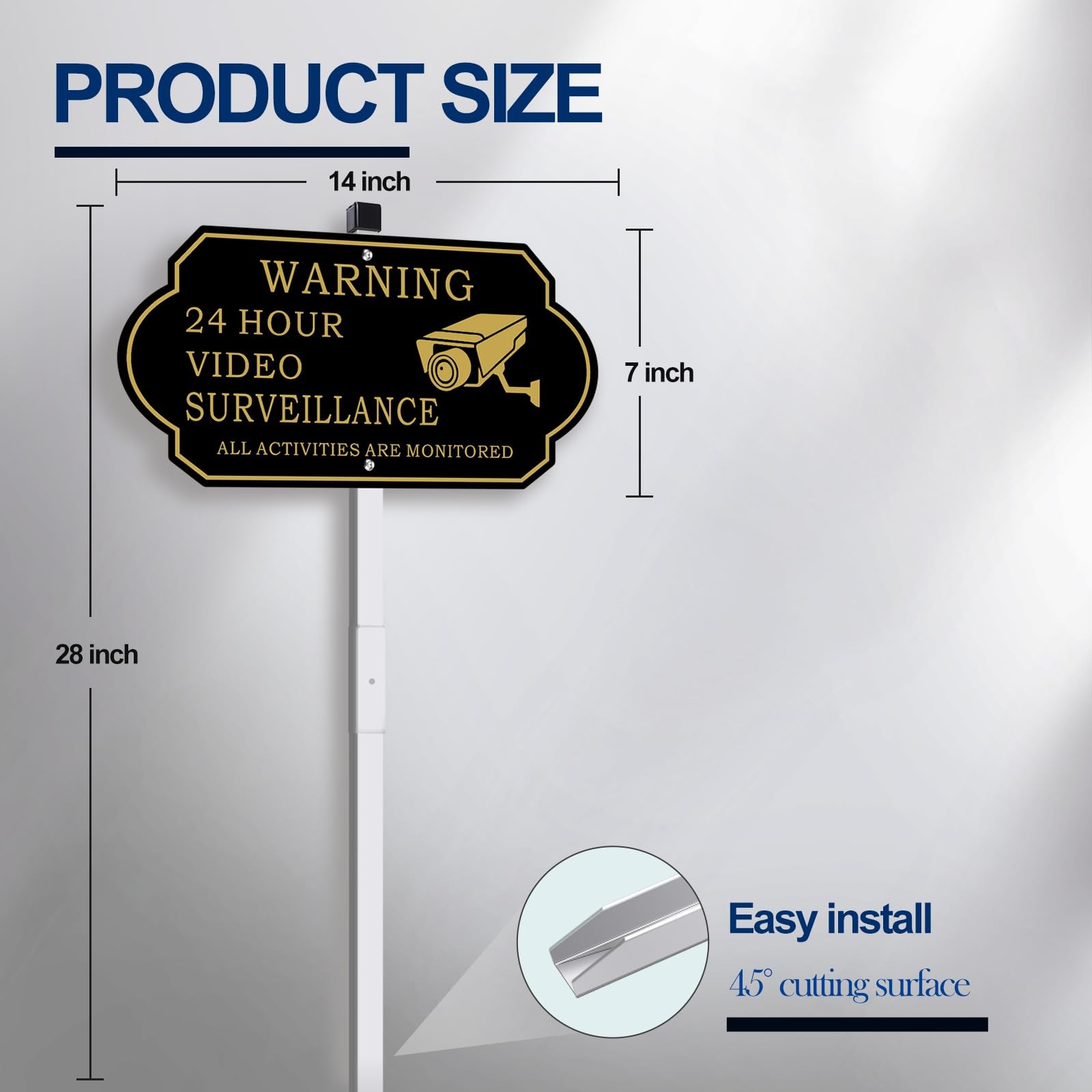 Video Surveillance Sign with 28&Prime; Stake – 14&Prime; x 7&Prime; Heavy Duty Aluminum sign – …