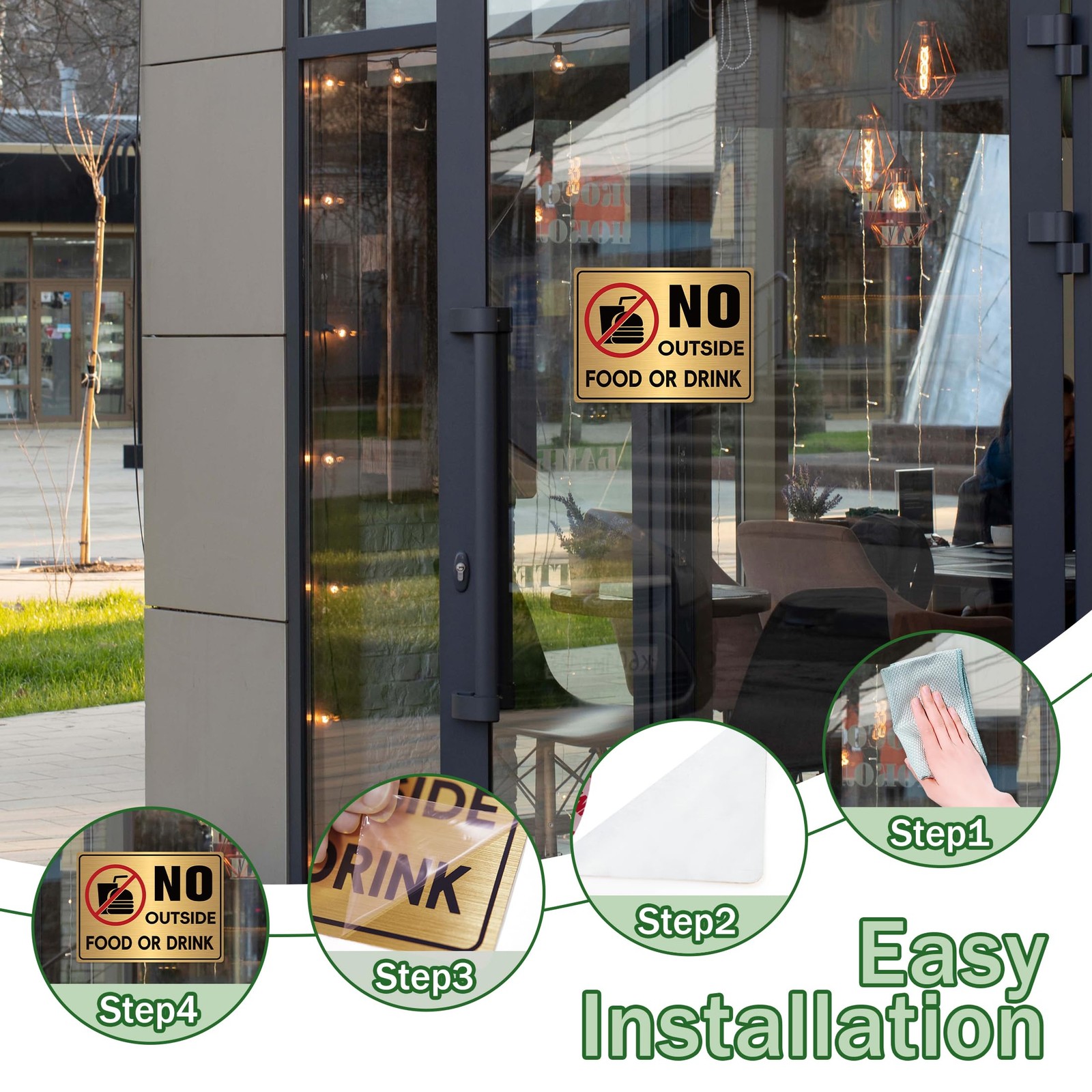 2PCS No Outside Food or Drink Sticker, Self-Adhesive Brushed Gold No Food or …