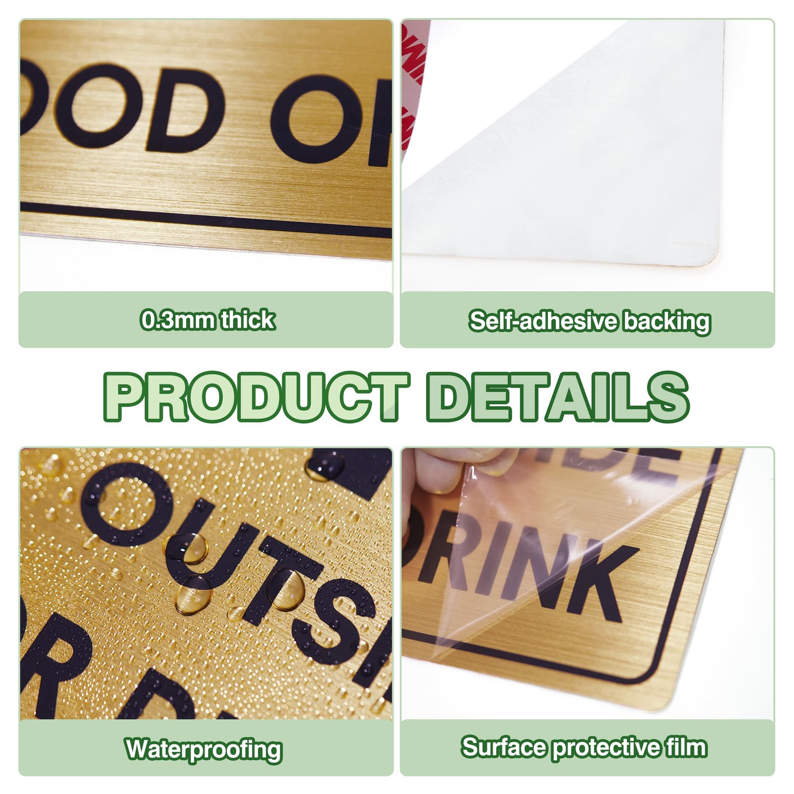 2PCS No Outside Food or Drink Sticker, Self-Adhesive Brushed Gold No Food or …