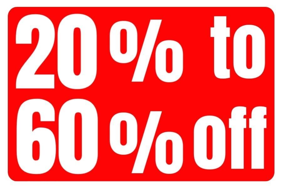 20% to 60% Off Business Retail Counter Informational Sign | Plastic | 12&Prime;w x 8&Prime;h