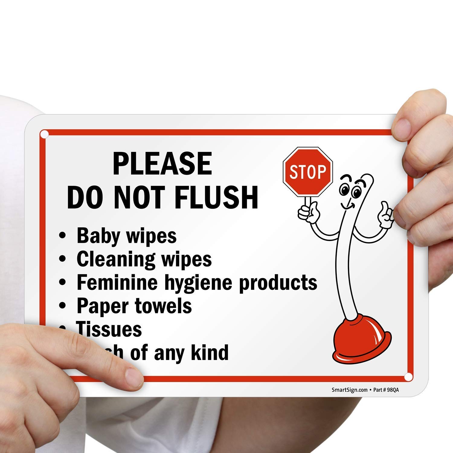 1 PC Please Do Not Flush Wipes/Trash Bathroom Sign 7×10&Prime; HDPE Plastic Red Black