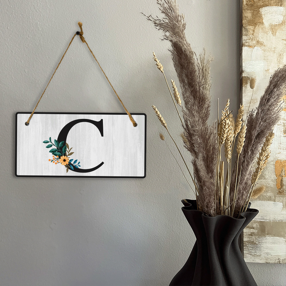 C Flower Decor 5×10 Hanging Wall or Door Sign | Alphabet Letter Room Decoration