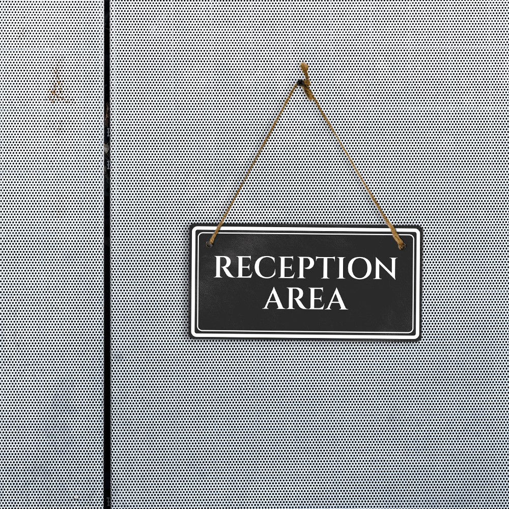 Reception Area 5&Prime; x 10&Prime; Hanging Wall or Door Sign | Legal and Court Signage
