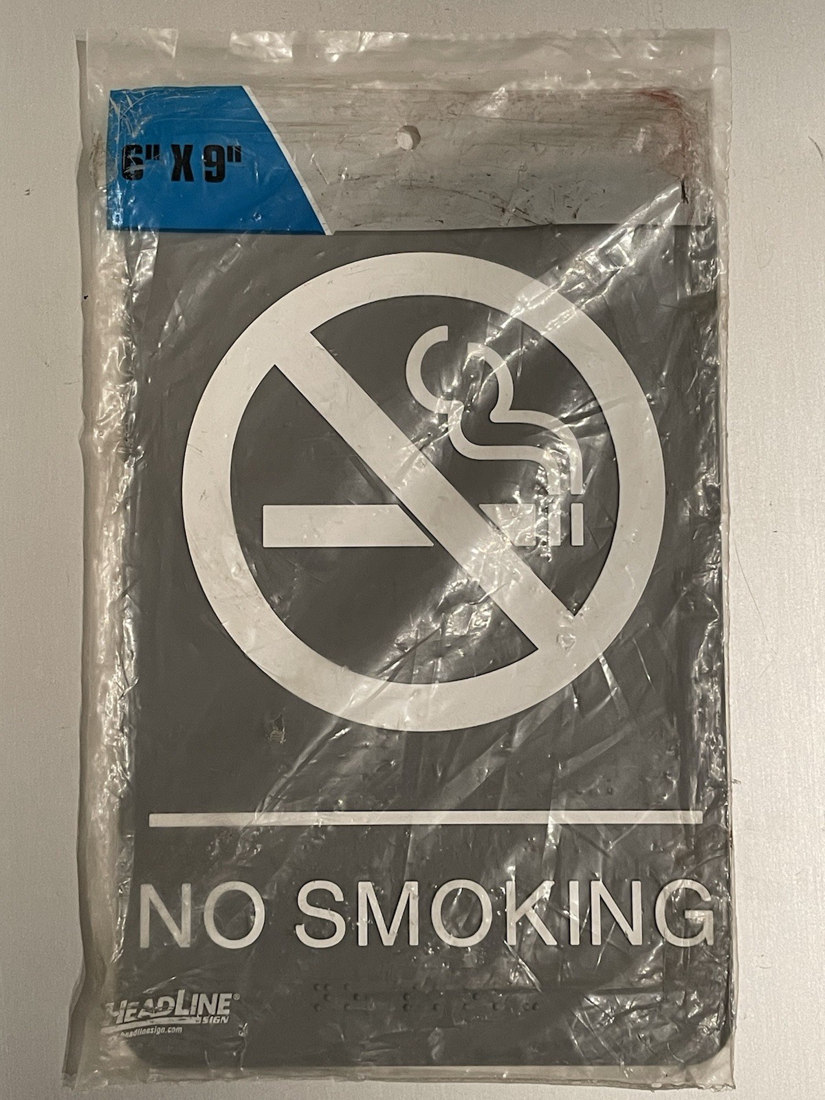 No Smoking Sign Gray 6”x9” with tactile & braille by Headline ADA Compliant NEW