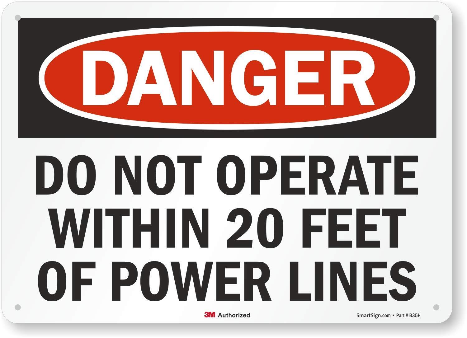 14×10 inch Danger Sign Do Not Operate Within 20 Feet of Power Lines Metal