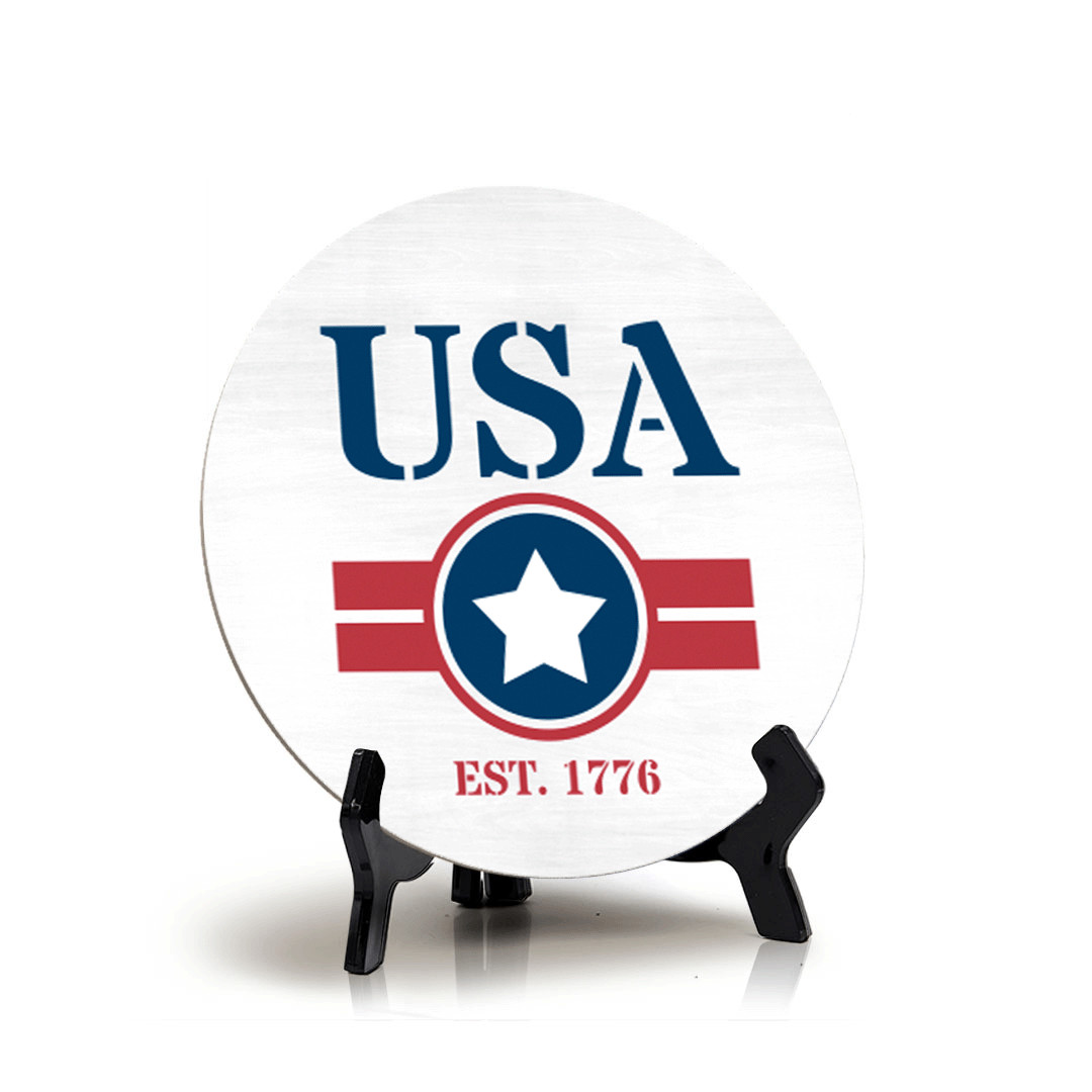 USA est. 1776 (5 x 5“) Circle Table Sign with Acrylic Stand