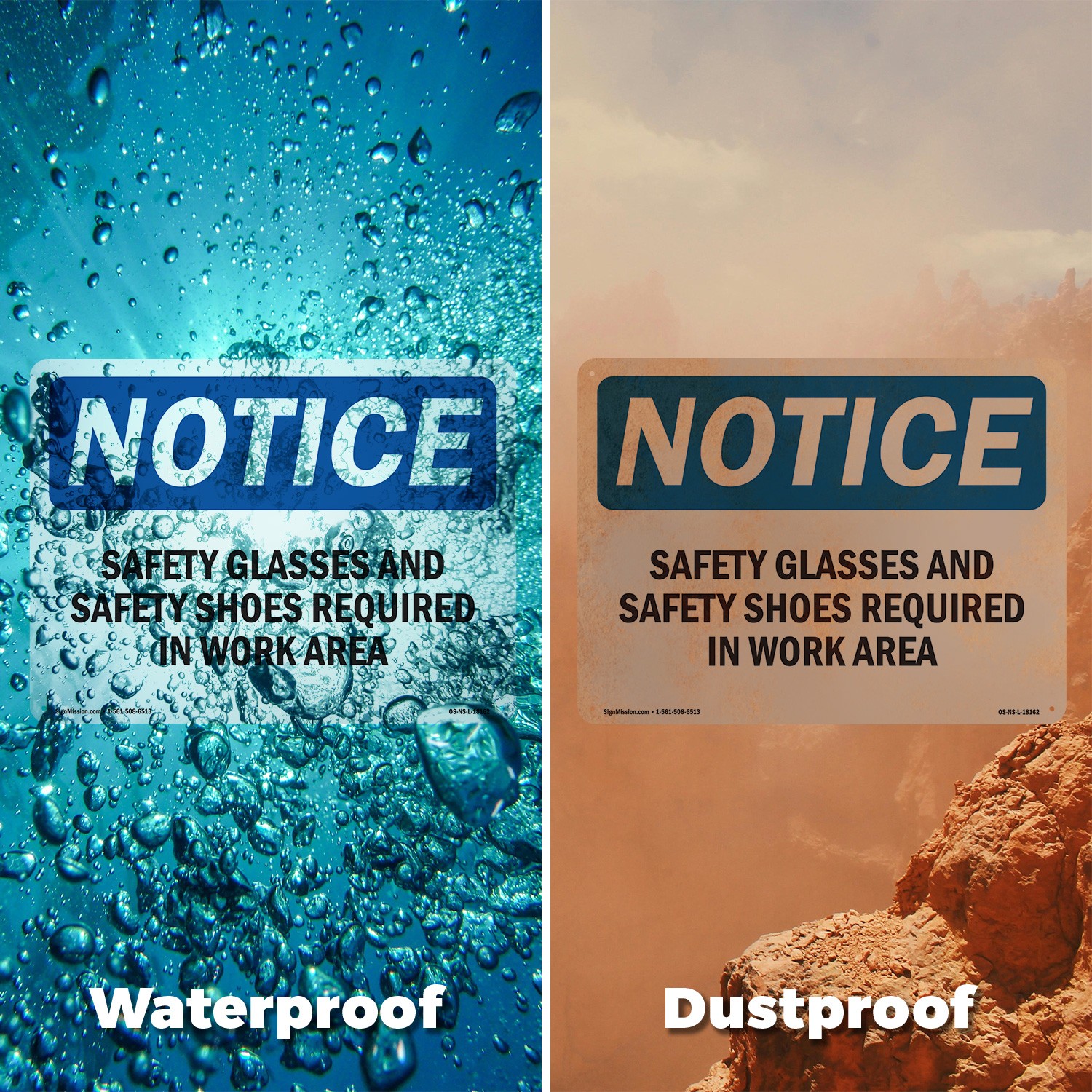 Safety Glasses And Safety Shoes Required OSHA Notice Sign, Decal 5 or 10 Pack