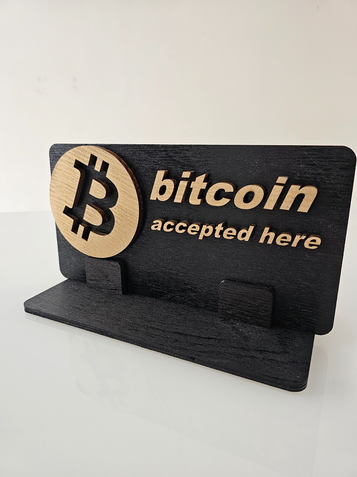 BTC Accepted Here Sign – 3D Premium Wooden Crypto Business Display