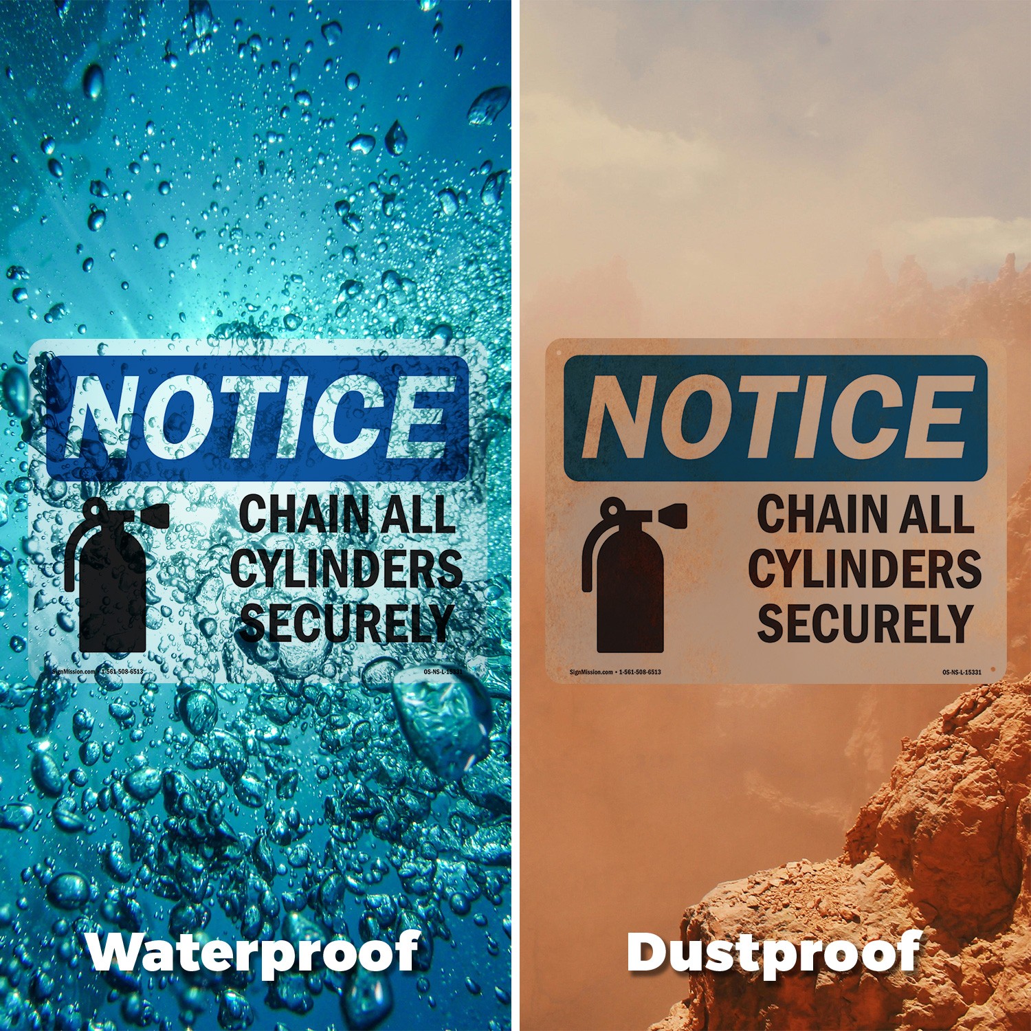 Chain All Cylinders Securely OSHA Notice Sign Metal, Plastic, Decal 5 or 10 Pack