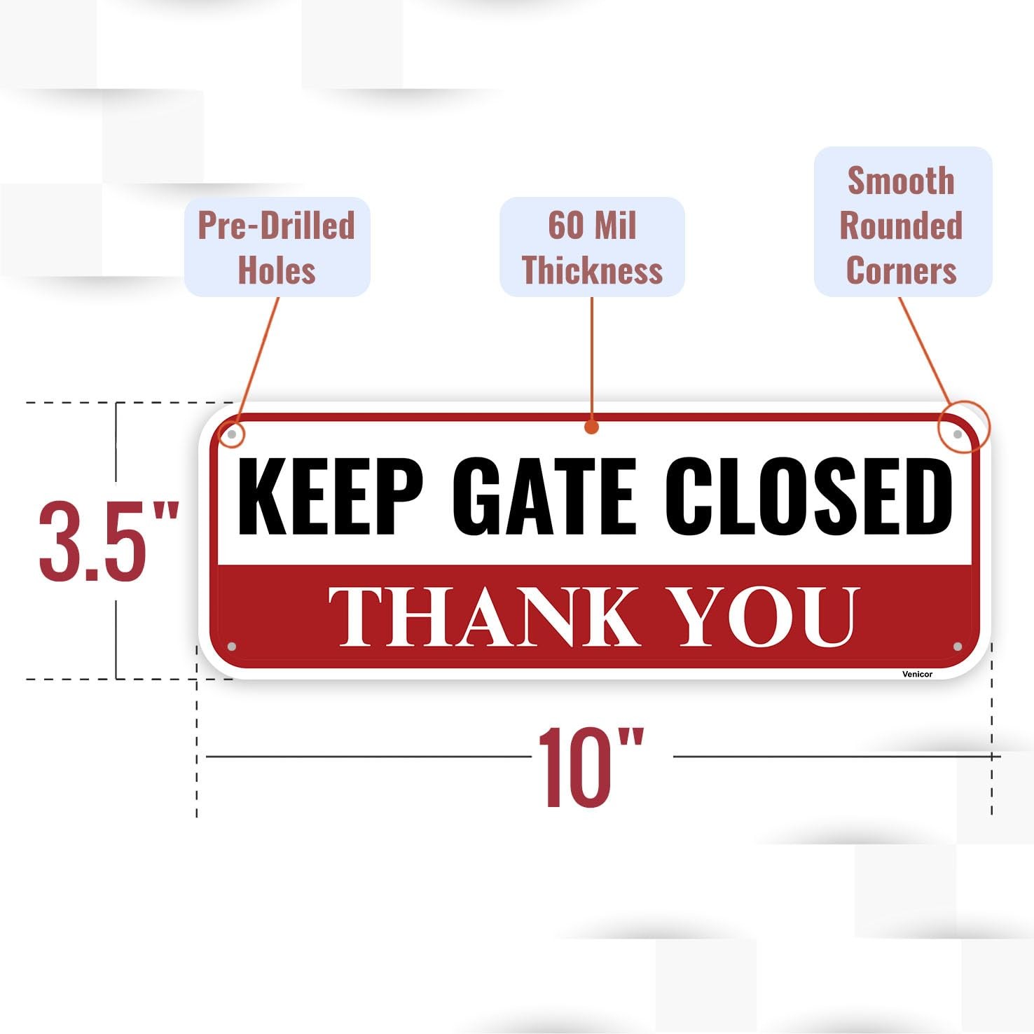 2 PCS Keep Gate Closed Sign 10×3.5 Inch Aluminum Please Close Warning Plaque
