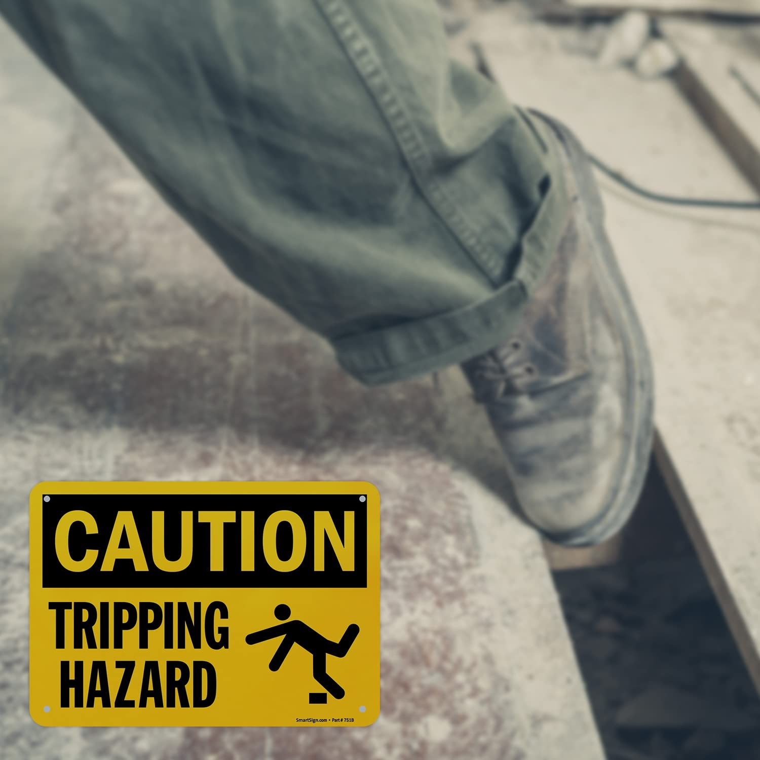 Caution Tripping Hazard Sign 7×10 Inch Aluminum Black On Yellow Safety
