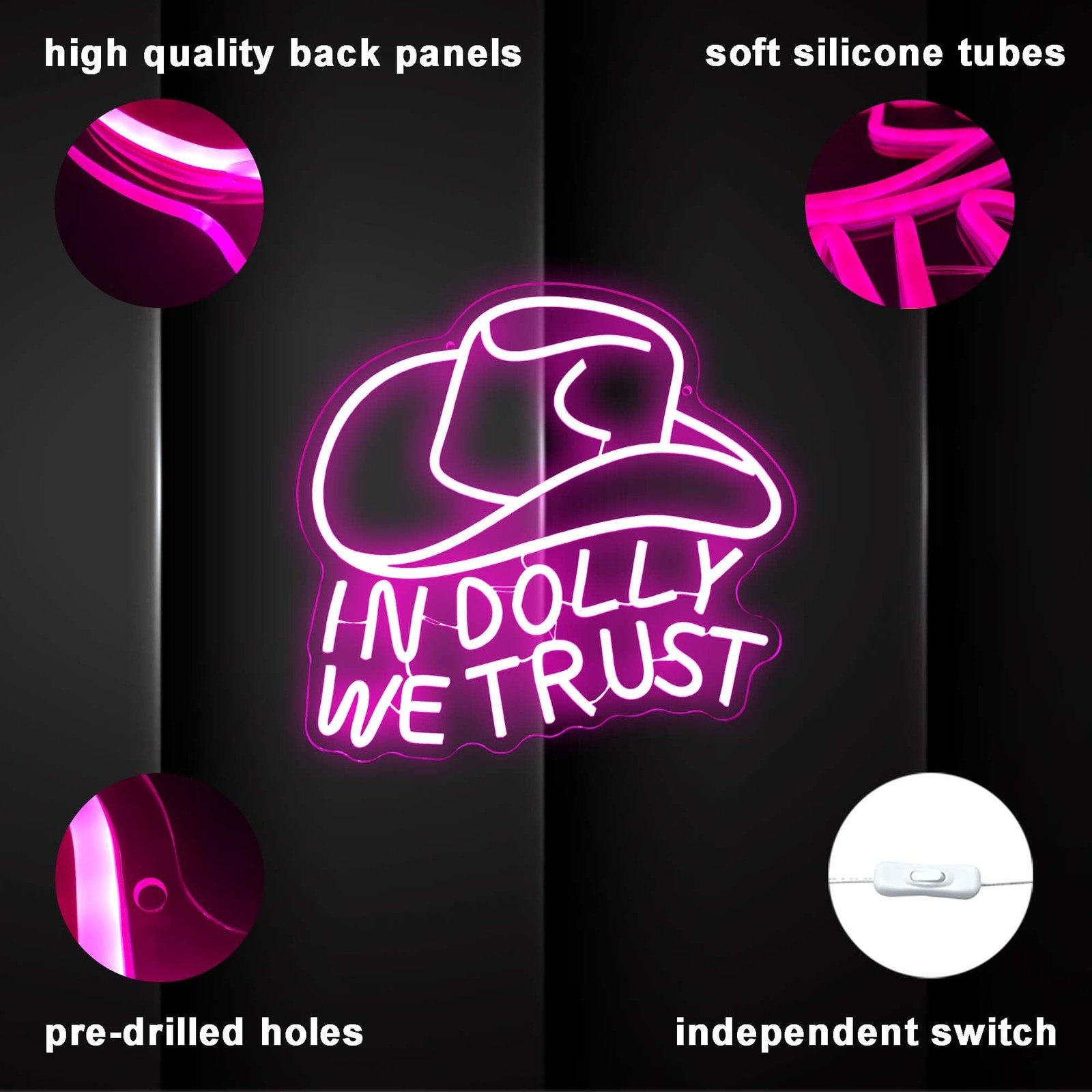 In Dolly We Trust Neon Sign, Pink Cowgirl Hat LED Signs, Country Retro Style …