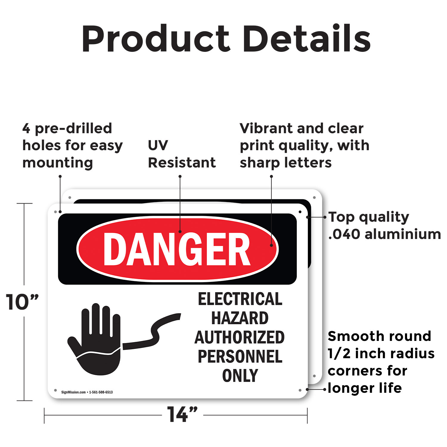 (2 Pack) Electrical Hazard Authorized Personnel Only OSHA Danger Sign Decal