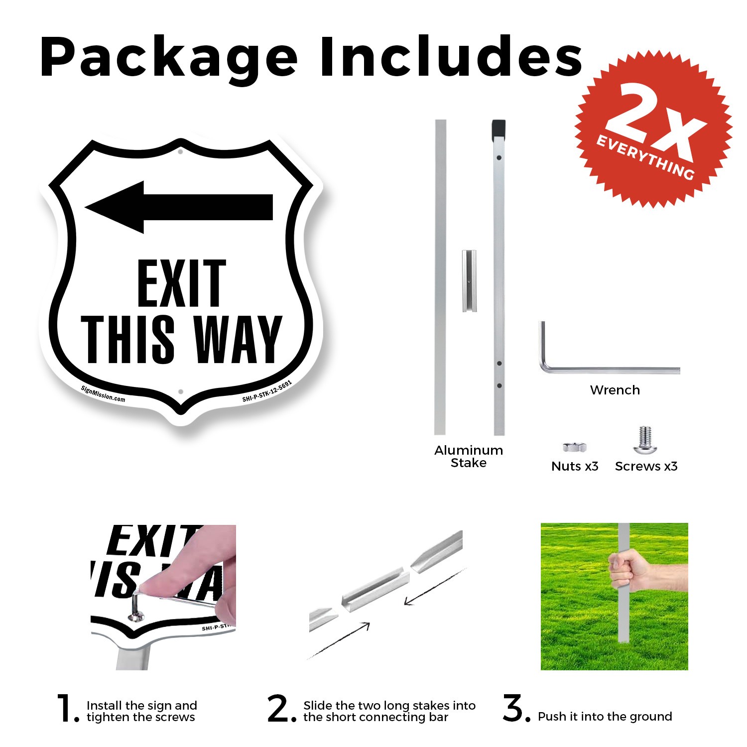 Exit This Way Left Shield Shaped Sign With Stake Crafted in the USA