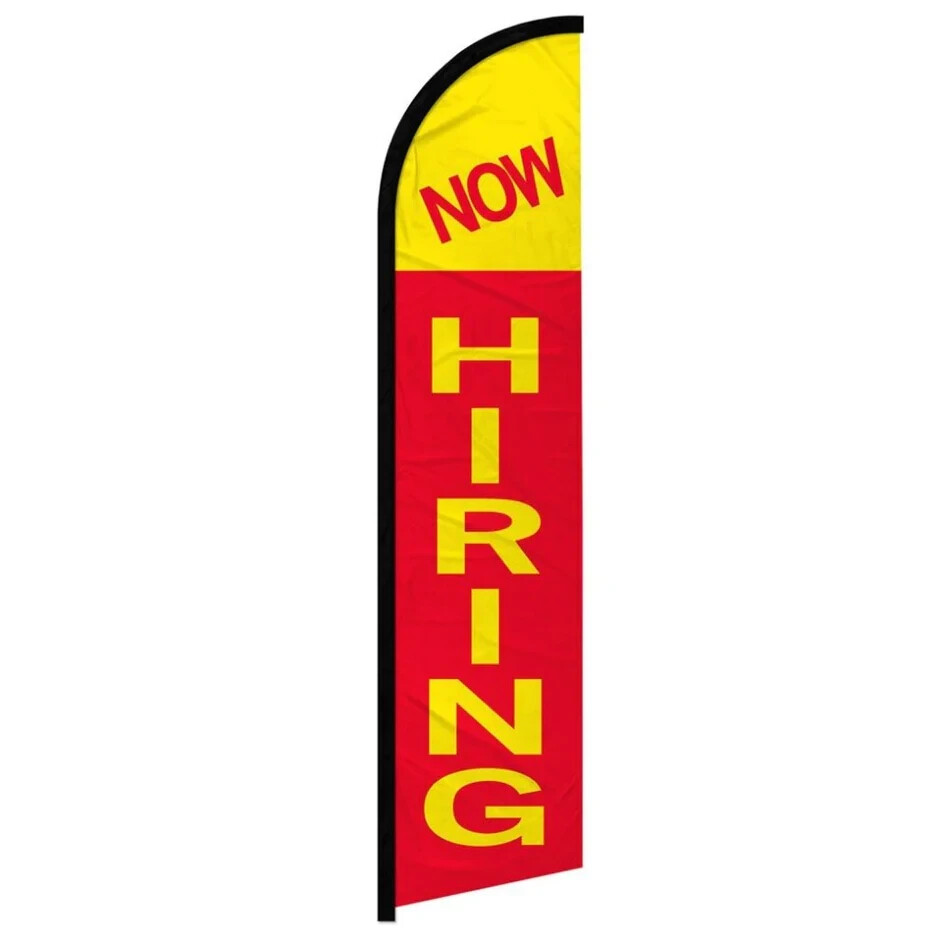 Now Hiring Windless Full Sleeve Feather Advertising Help Wanted Banner Flag