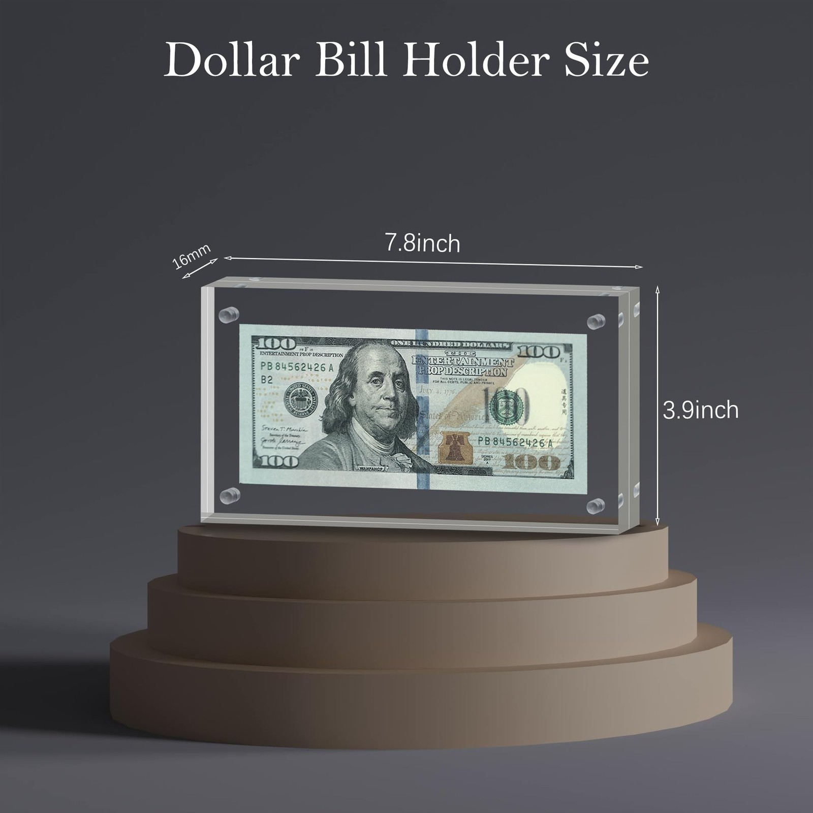 Dollar Bill Frame Display Acrylic Holder 3.9X7.8Inch 1 Pcs