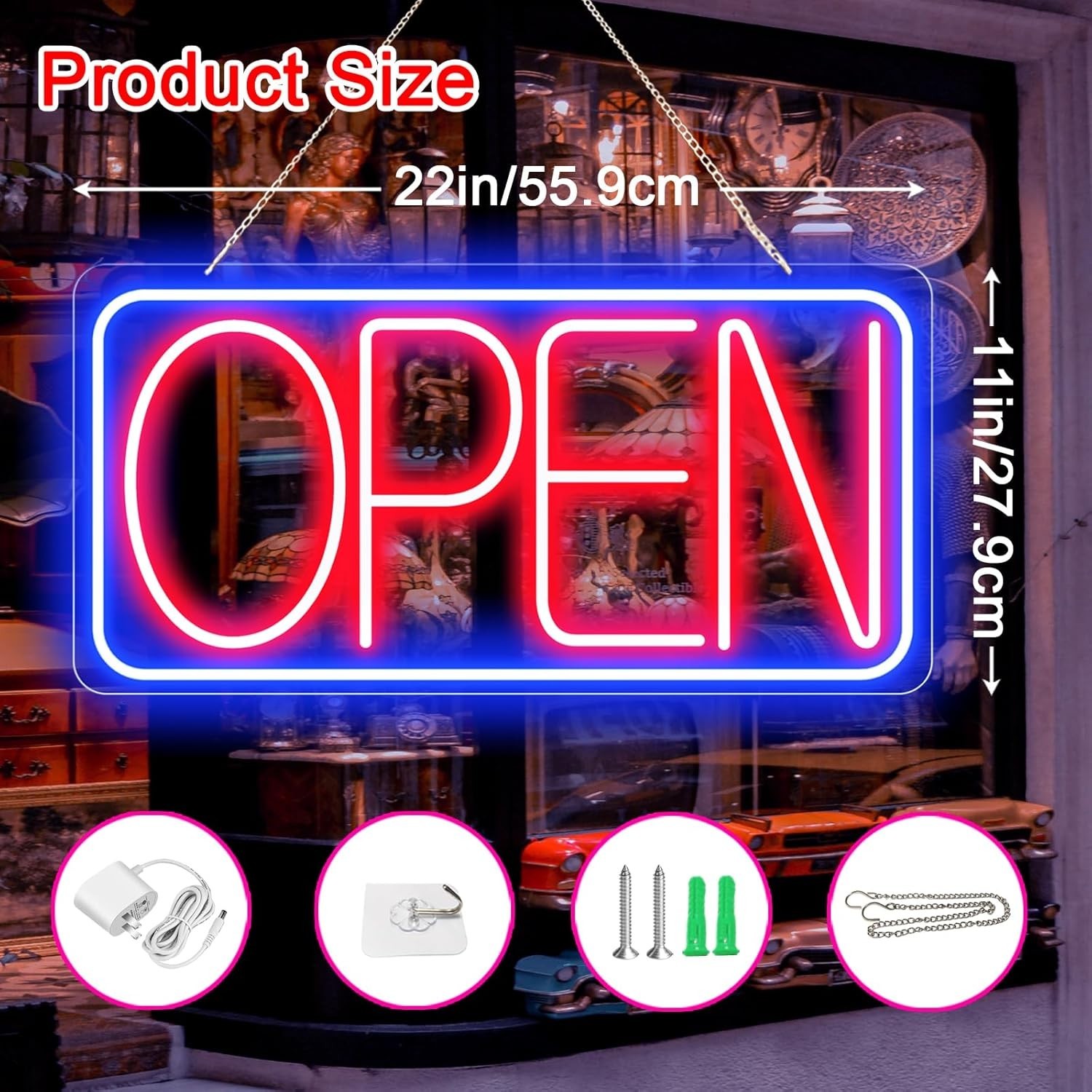 22&Prime; X 11&Prime; Led Neon Open Signs for Business Ultra Bright Plug In Electric Light