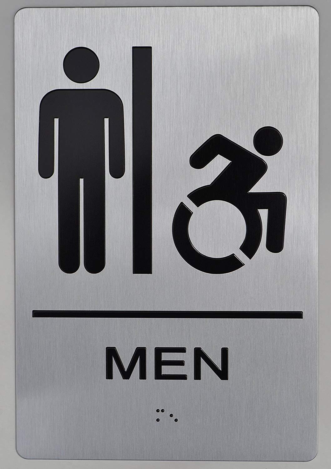 NYC Men Accessible Restroom Sign 6&Prime;x9&Prime; -(Aluminium, Brush Silver,..-REF24-1027