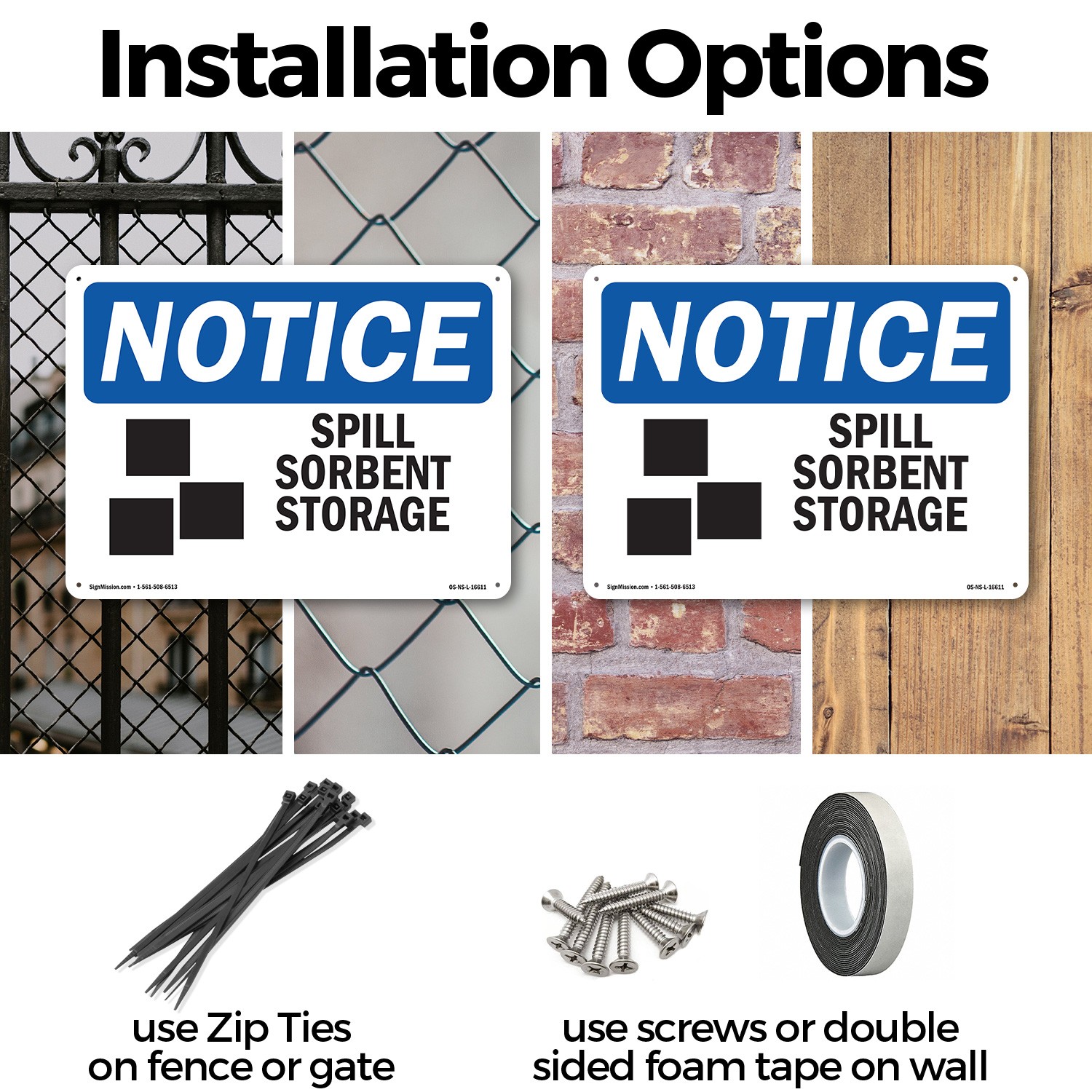 Spill Sorbent Storage OSHA Notice Sign Metal, Plastic, Or Decal – 5 or 10 Pack