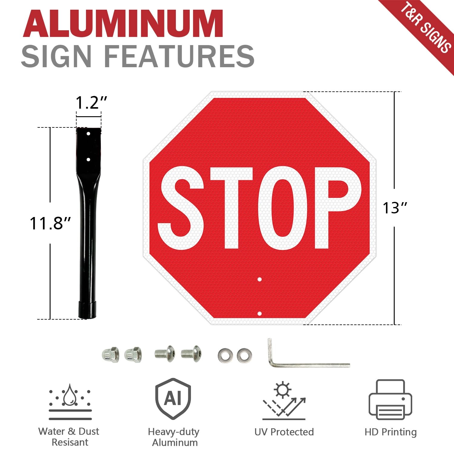 Double Sided Stop/Slow Sign 13 x 13 Inches with Handle and Stand