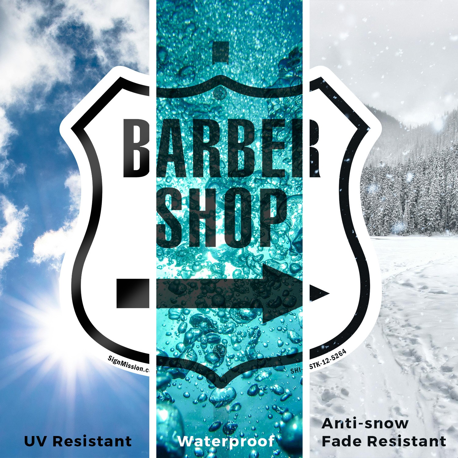 Barber Shop Right Arrow Shield Shaped Sign With Stake Crafted in the USA