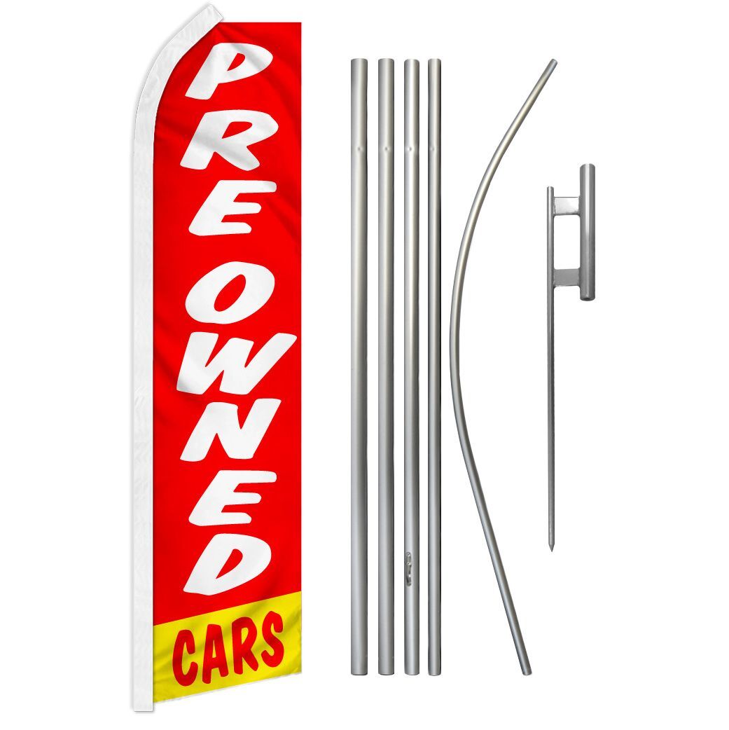 « PRE OWNED CARS » Advertising Super Flag & Pole Kit red used auto