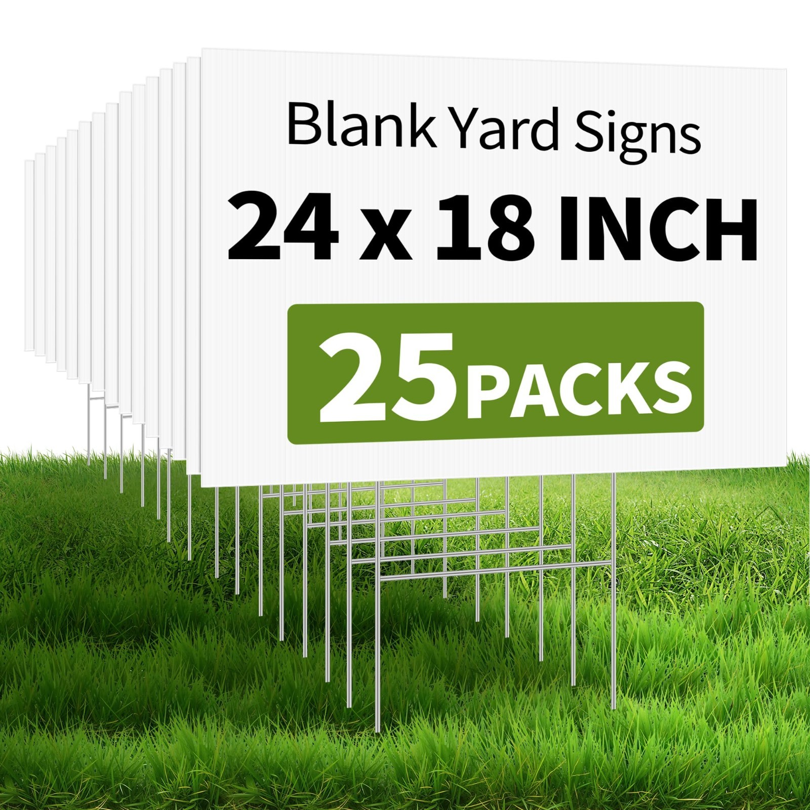 25 Pack Large Blank Yard Signs 24×18&Prime; with Metal Stakes – Waterproof Lawn Poster