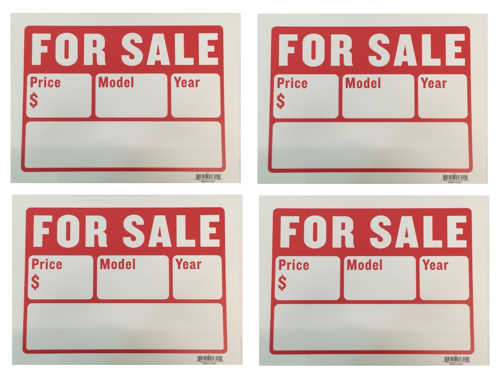 4 Pc – 9×12 Inch Flexible Plastic « For Sale »Sign With Price Model Year – 4 Sign