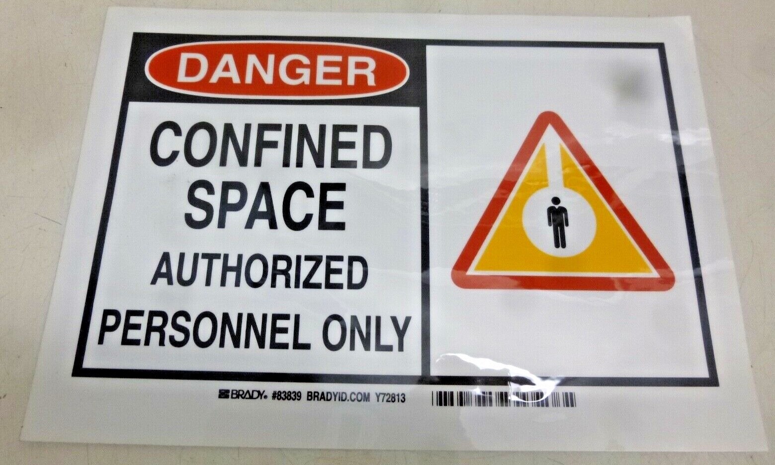 NEW BRADY Reflective Vinyl Caution Sign, 7&Prime; x 10&Prime;, BLK/YEL, Adhesive, 102457