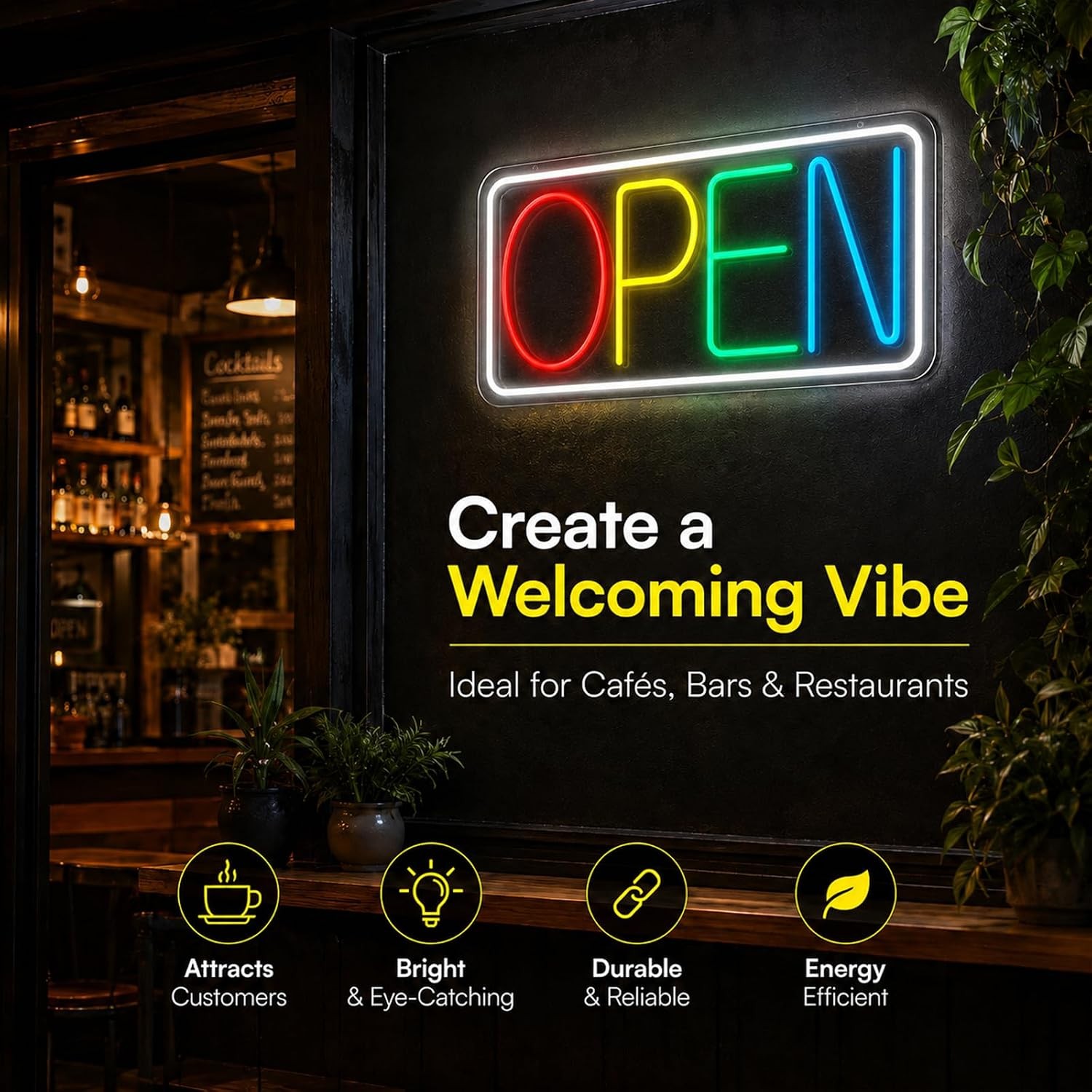 Open Sign Neon Light 17&Prime; X 9.3&Prime; LED Open Sign for Business Window Multicolor