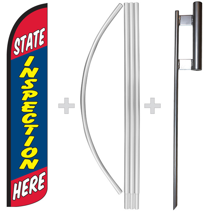 State Inspection Here 15&prime; Tall Windless Swooper Feather Banner Flag & Pole Kit