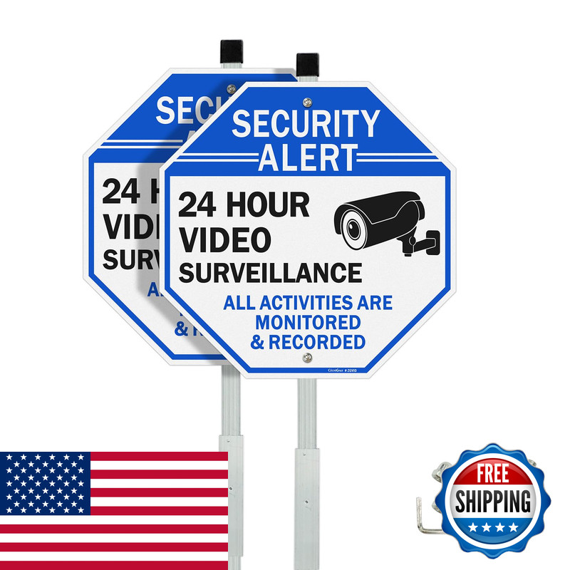 Gicnkeuz Video Surveillance Sign 28 Stake For Outside 10X10 Security Sign –
