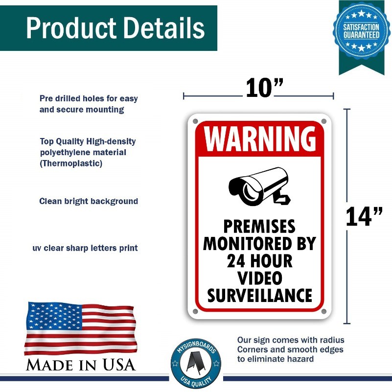 Surveillance Signs cctv Warning Signs 24 Hour Video Surveillance Sign 12 x 8
