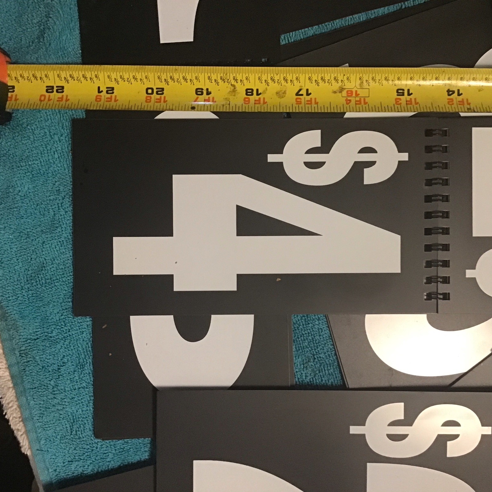 White BLACK Spiral flip book Numbers Words Signage Prices sign 0-9 $ count 14
