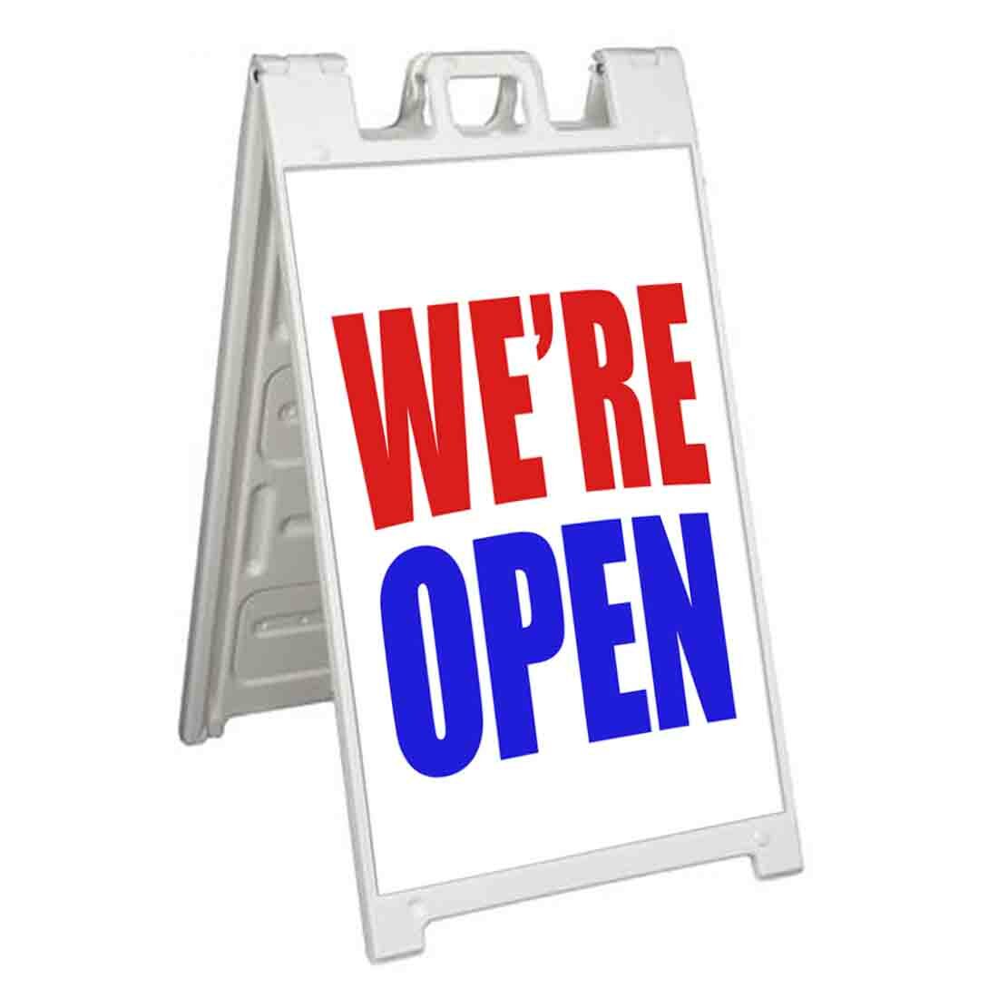 WE&rsquo;RE OPEN Signicade 24×36 Aframe Sidewalk Sign Banner Decal NOW SERVING