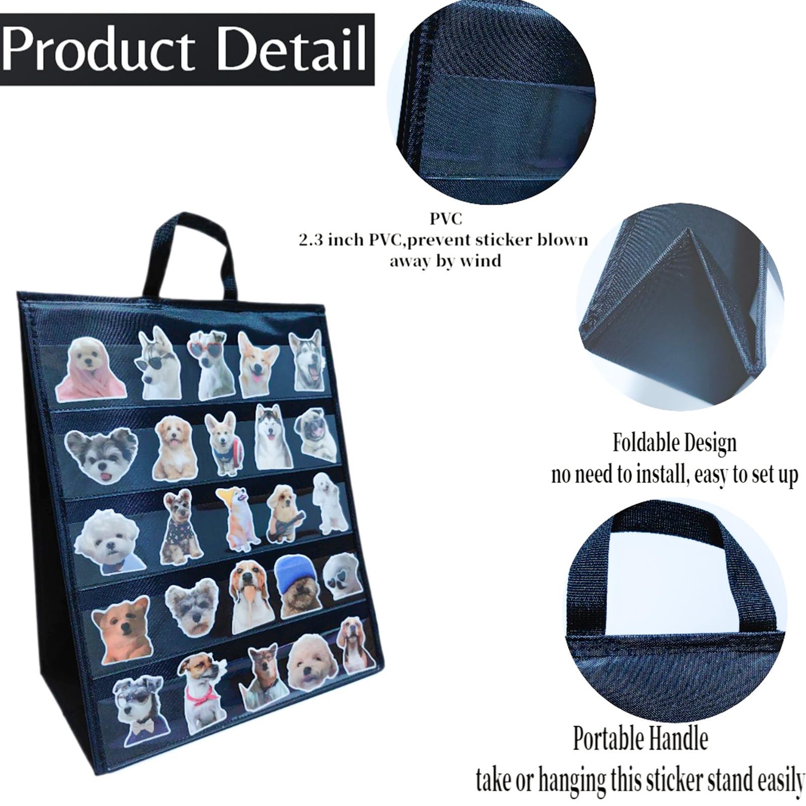 Double Side Sticker Display Stand with Portable Handle, 4&Prime; Large Card black