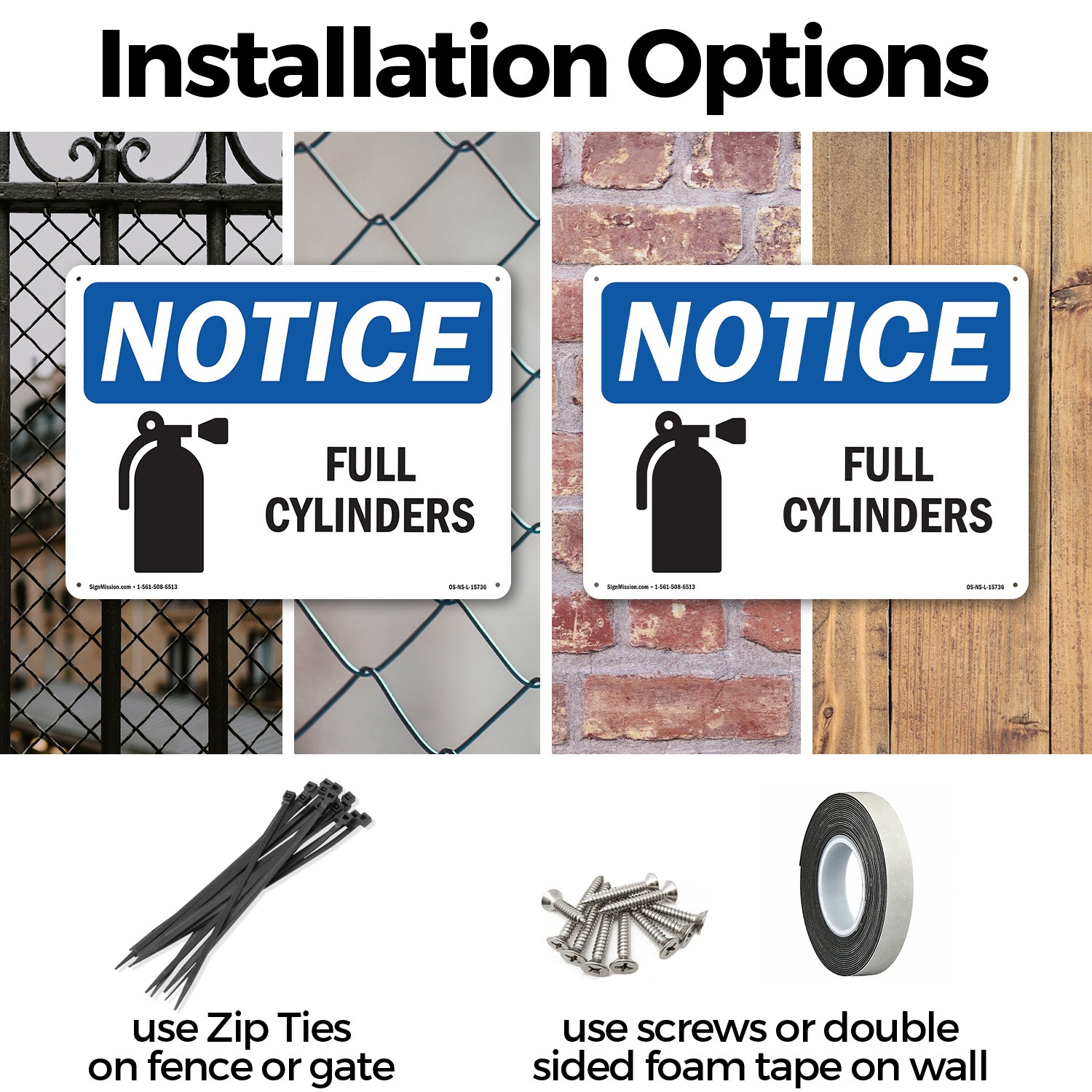 Full Cylinders OSHA Notice Sign Metal, Plastic, Or Decal – 5 or 10 Pack