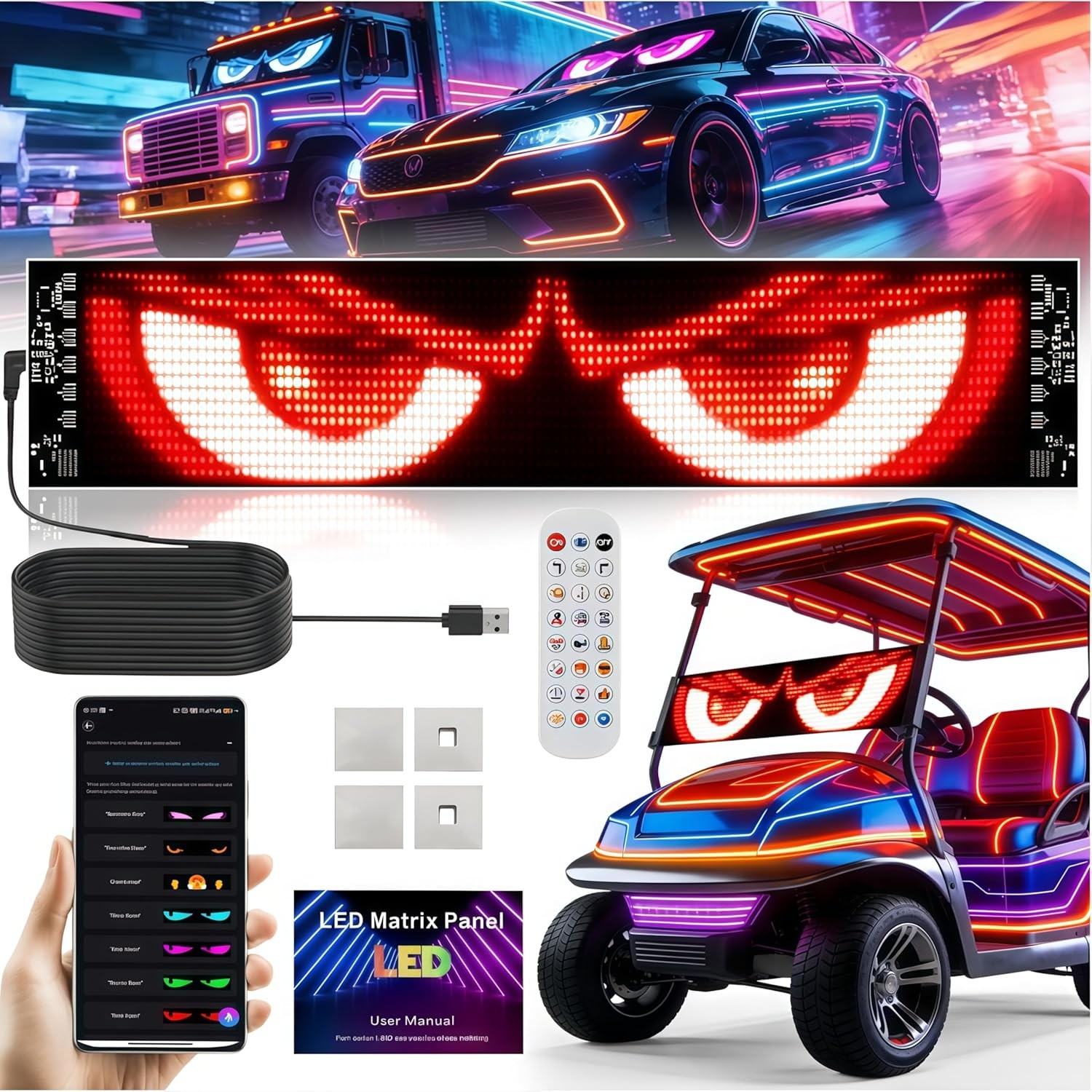 AI Voice Controlled Golf Cart Devil Eyes Light Sign& Led Eyes for Car Windshield